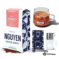 NGUYEN COFFEE SUPPLY - Loyalty Signature Coffee and Family Vietnamese Coffee Starter Kit: Medium Roast Ground Coffee, Vietnamese Grown, [12 oz Bag, Glass Server, Coffee Scoops, 12 oz Phin Filter]