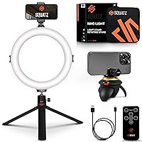 SQUATZ 8'' Small Ring Light for Desk with Stand and Phone Holder - 360 Rotating & Standard Desktop Tripod Kit - 14W Rotation Motion for Vloggers, TikTok, YouTube