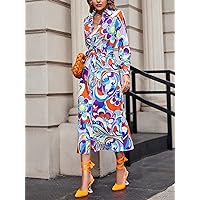 Summer Dresses for Women 2022 Allover Print Twist Front Shirt Dress Dresses for Women (Color : Multicolor, Size : X-Small)