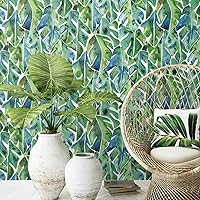 RoomMates RMK11813WP Cat Coquillette Green and Blue Philodendron Peel and Stick Wallpaper