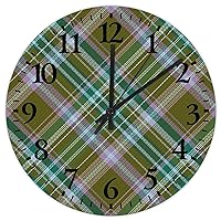 15 inch Silent Non-Ticking Wall Clocks Battery Operated Buffalo Check Plaid Home Decoration for Living Room Frameless Round Wooden Wall Clock Rustic for Exercise Room Girls Room