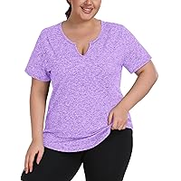 FOREYOND Plus Size Workout Shirts V Neck Exercise Clothes Athletic Tops Yoga Shirt Activewear