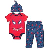 Marvel Avengers Spider-Man Hulk Captain America Baby 3 Piece Outfit Set: Cuddly Mix N' Match Bodysuit Pants Hat