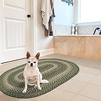 Homespice - Cedar Ridge Small Green Rug a Perfect Oval Braided Rug to Use as a Country Kitchen Mat - UV Treated Indoor Outdoor Braided Rugs That Lay Flat - Waterproof and Reversible 20x30 Inches