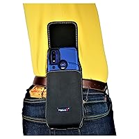 Nylon Cell Phone Holster Pouch for Motorola Moto G Stylus 5G (2023, 2022) W/Fixed Secure Belt Loop Clip Holder, Magnetic Closure, Fits Case On Phone (Black- Vertical)