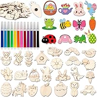 gisgfim 36 Wooden Magnet Painting Craft Kit Spring Arts and Crafts for Kids Easter DIY Creativity Art Supplies Kit Needs Spring Theme Wooden Art Craft for Boys Girls Easter Basket Stuffers Party Favor