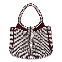 NOVICA Handmade Recycled Soda Poptop Handle Handbag Silver Red Tops Handbags Tone Purse Crochet Upcycled Brazil Eco Friendly 'Powerful Beauty'