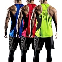 TSLA 3 Pack Men's Dry Fit Y-Back Muscle Workout Tank Tops, Athletic Training Gym Tank Top, Sleeveless Bodybuilding Shirts