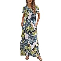 Hount Women's Summer Short Sleeve Maxi Dresses Casual 2024 Loose Beach Sundresses Tshirt Dresses with Pockets