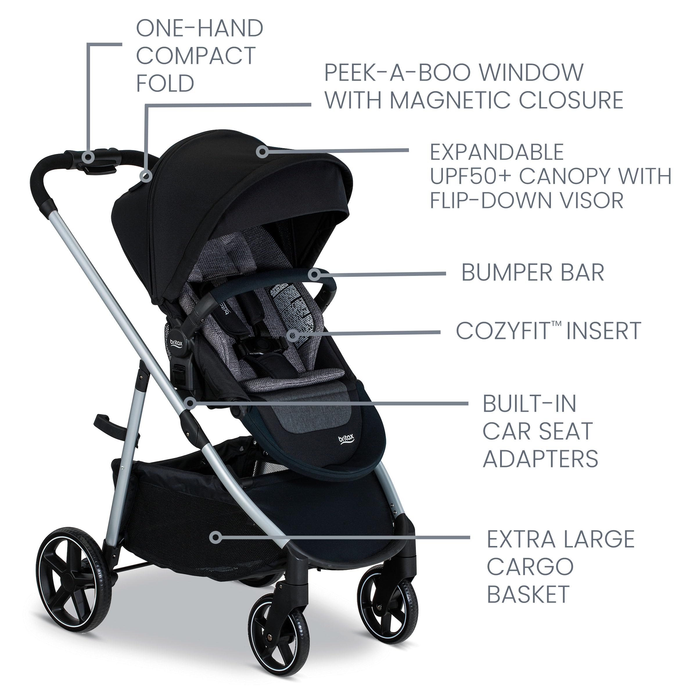 Britax Willow Grove SC Baby Travel System, Infant Car Seat and Stroller Combo with Alpine Base, ClickTight Technology, SafeWash, Pindot Onyx