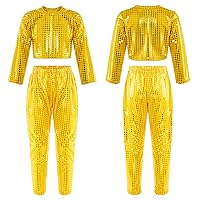 CHICTRY Girls' 2 Piece Sequined Tracksuit Long Sleeve Crop Top with Harem Pants Hip Hop Dance Sports Outfit
