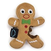 Christmas Gingerbread Man Squeaky Plush Dog Toy, Chew Guard Technology - Brown, Small