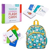 Wildkin 12-Inch Backpack and Learning Flash Cards Bundle: Fun Educational Card, and Comfortable Kids Adventures (Party Animals)