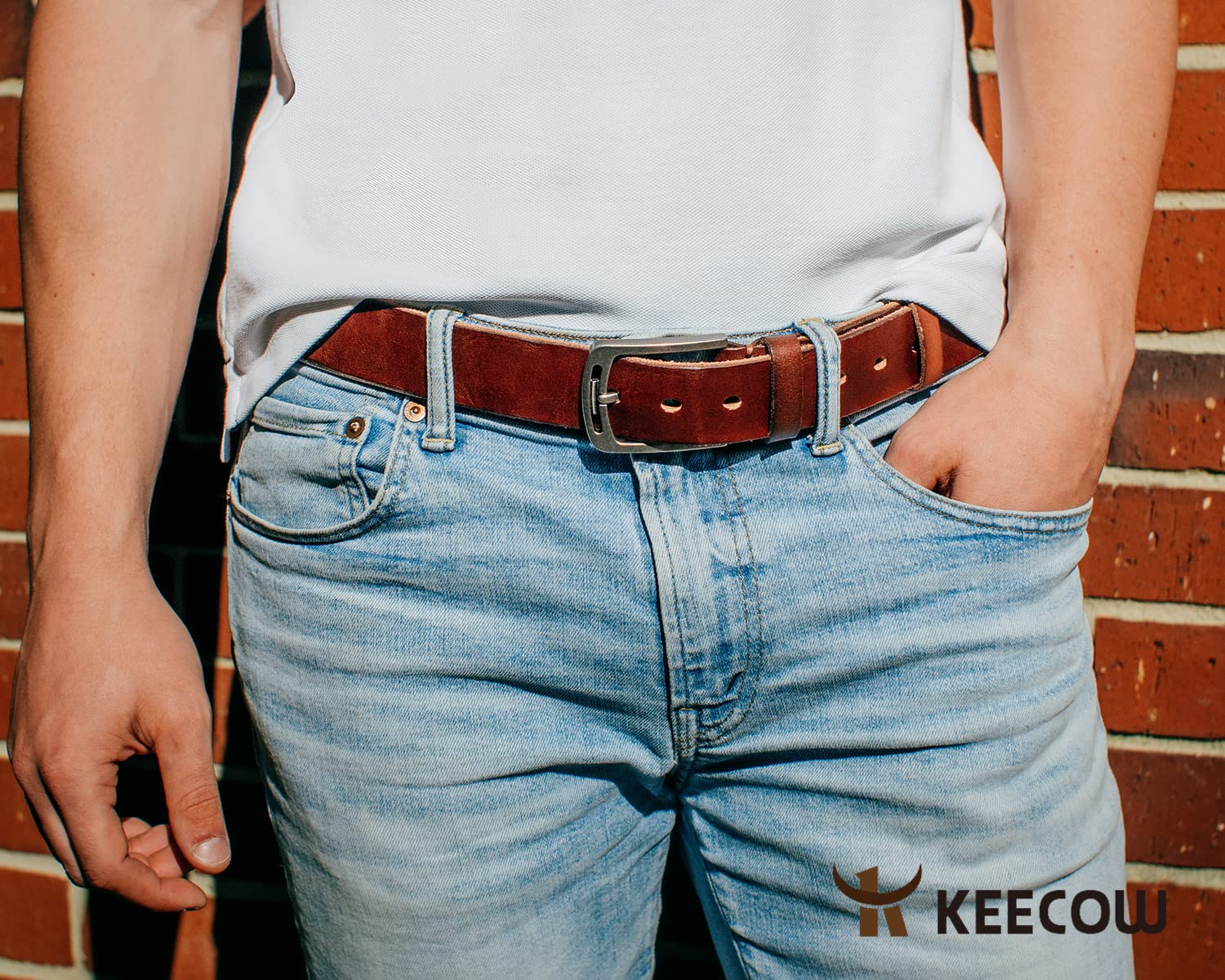 KEECOW Men's 100% Italian Cow Leather Belt Men With Anti-Scratch Buckle,Packed in a Box
