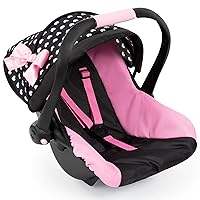 Bayer Design Dolls: Deluxe Car Seat: Hearts Black & Pink - Pretend Play Accessory for Dolls/Plushes Up to 18