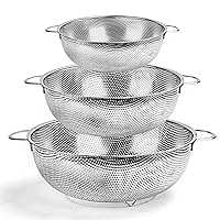 TeamFar Colander Set of 3, Stainless Steel Perforated Metal Colander Strainer with Handles for Spaghetti, Pasta, Berry, Rust Free & Dishwasher Safe - 1/3/5-quart