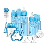 Natural Flow Anti-Colic Options+ Special Edition Blue Baby Bottle Gift Set with Soft Sippy Spout Transition Cup, Flexees Teether, Bottle Cleaning Brush and Travel Caps