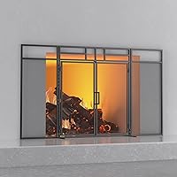 3-Panel Folding Fireplace Screen with Magnetic Hinged Doors, Solid Wrought Iron Panels Fire Spark Guard