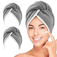 YFONG Thicker Microfiber Hair Towels for Women, 2 Pack Hair Drying Towels with Button, Fast Drying Hair Turbans for Wet Hair, Long, Curly Hair, Super Soft Hair Wrap Towels (Grey)
