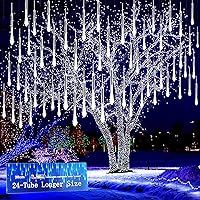 Kwaiffeo Christmas Lights Outdoor, 24 Tubes(Equivalent to 3 Sets of 8-Tubes) Meteor Shower Lights Snow Falling Icicle Lights for Xmas Tree Halloween Decoration Wedding Party Window, UL Plug, White