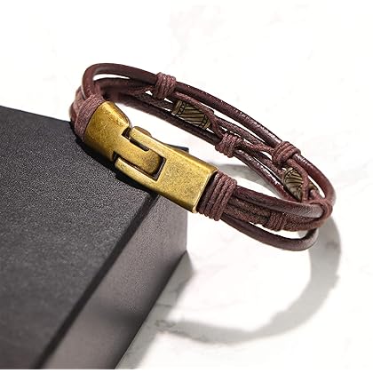 Jstyle Mens Vintage Leather Wrist Band Brown Rope Bracelet Bangle