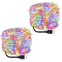 Blingstar Fairy Lights Multicolor Christmas Lights USB Powered Colored String Lights 2 Pack 33Ft 100 LED Copper Wire Lights for Indoor Outdoor Xmas Tree Bedroom Wedding Birthday Camping Party Decor