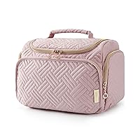 BAGSMART Travel Toiletry Bag, Large Wide-open Travel Bag for Toiletries, Makeup Cosmetic Travel Bag with Handle, Pink-M