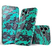 Full Body Skin Decal Wrap Kit Compatible with iPhone 14 Pro Max - Bright Teal and Gray Digital Camouflage