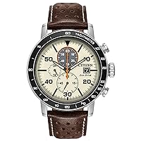 Eco-Drive Brycen Chronograph Mens Watch, Stainless Steel with Leather Strap, Weekender
