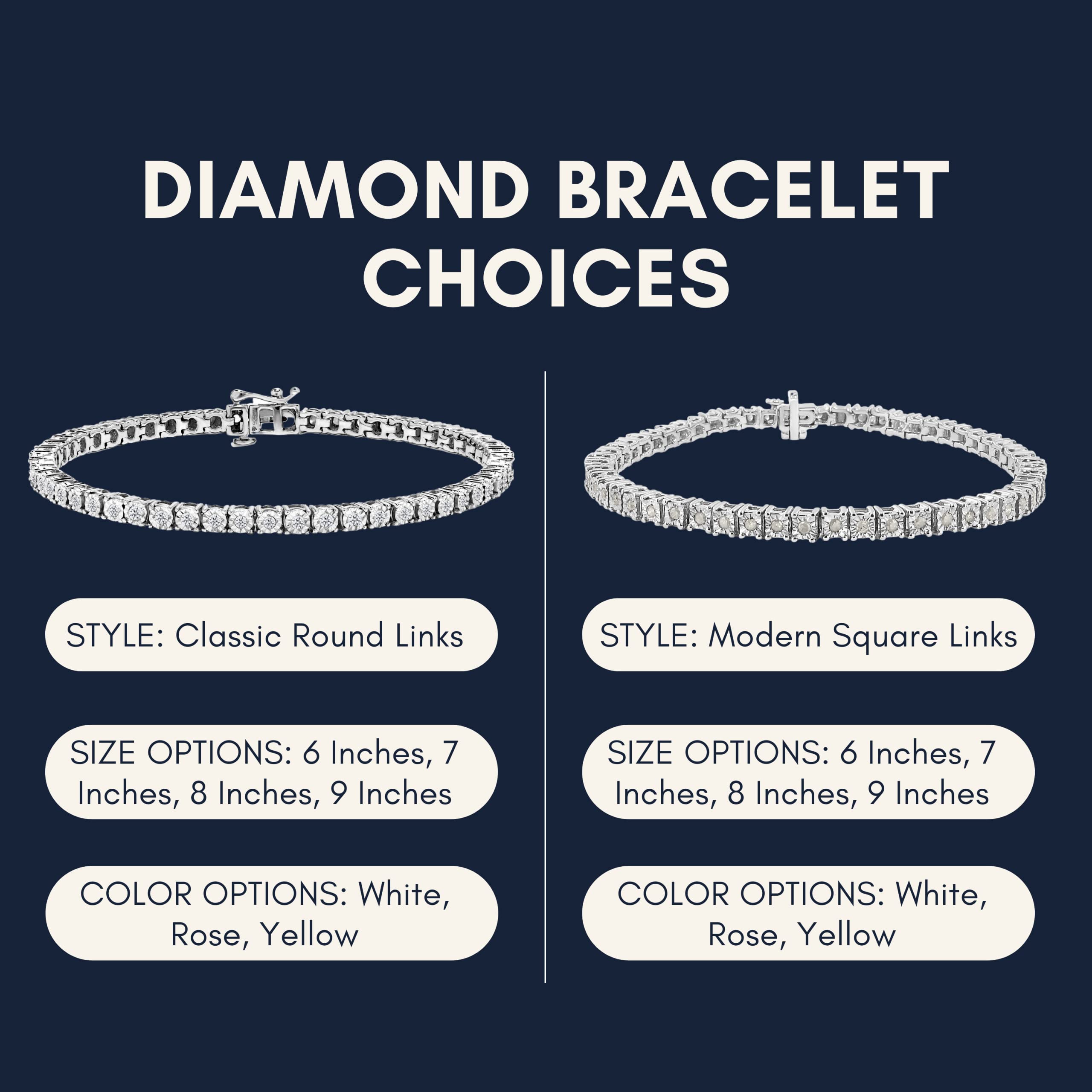 Original Classics 1.0 Cttw Miracle-Set Diamond Round Faceted Bezel Tennis Bracelet Sterling Silver (I-J, I3) - Choice of Metal Color and Size