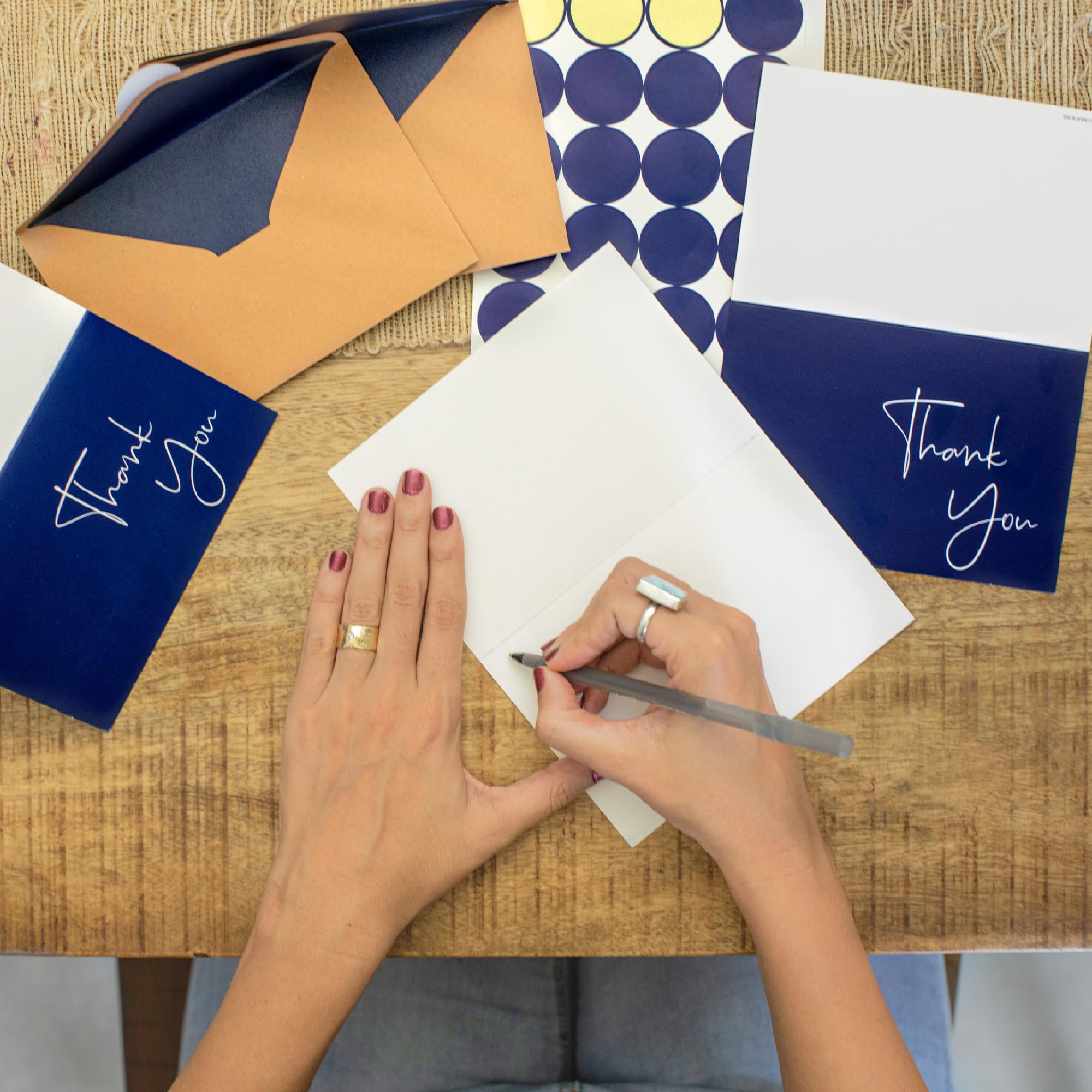 VNS Creations 100 pack Thank You Cards with Envelopes & Stickers - Classy 4x6 Blank Thank You Cards Bulk Box Set - Large Thank You Notes for Wedding, Small Business, Baby & Bridal Shower (Navy Blue)