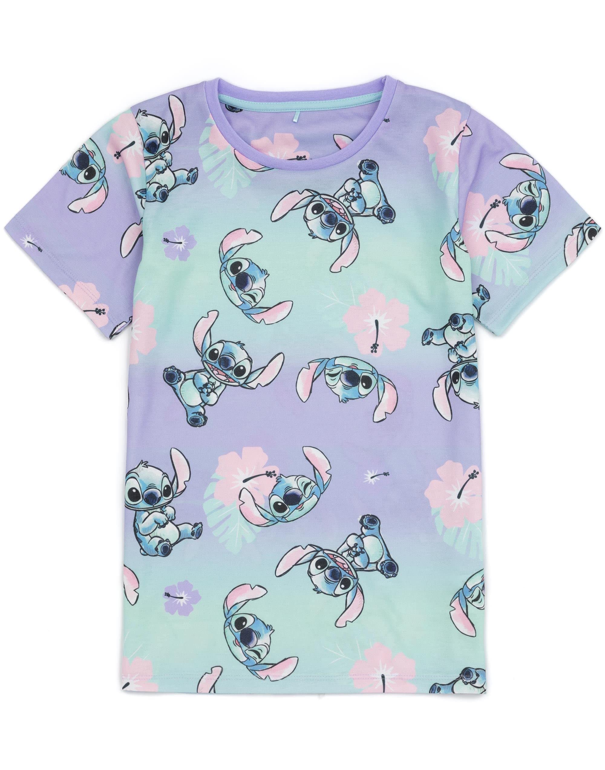 Disney Lilo And Stitch Girls 2 Pack Pyjamas Kids Just Chill Animated Alien T-Shirts Shorts Set Sleepwear