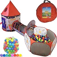 Playz 3pc Rocket Ship Kids Play Tent, Tunnel, & Ball Pit with 50 Pit Balls Included