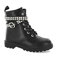 Girl's Lani G Black Synthetic Leather Combat Boot