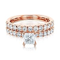 Kobelli 1 1/2 ctw Natural Princess Cut Diamond French Pave Bridal Set 14K Gold