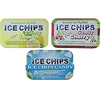 ICE CHIPS Xylitol Candy 3 Pack Assortment (Sour Apple, Sour Cherry, Lemon) 5.28 OZ