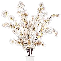 Sggvecsy Artificial Cherry Blossom Branches Faux Cherry Flowers 39 Inch Peach Branches Silk Tall Stems for Home Wedding Table Vase Decor (3 Pcs, Ivory)