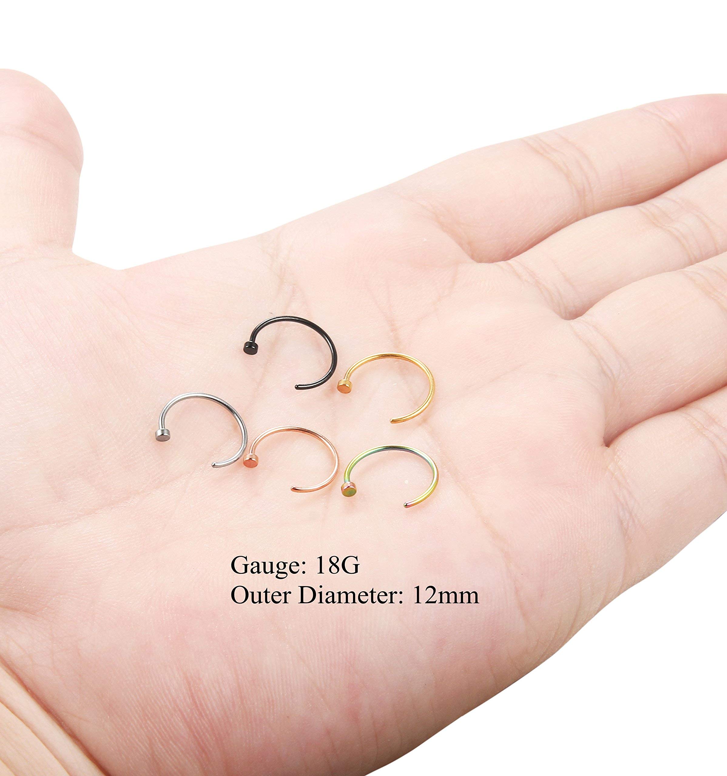 Jstyle 18G 20G 5 Pcs a Set 316L Stainless Steel Nose Rings Hoop Nose Piercing Body Jewelry