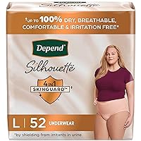 Depend Silhouette Adult Incontinence & Postpartum Bladder Leak Underwear for Women, Maximum Absorbency, Large, Pink, 52 Count, Packaging May Vary