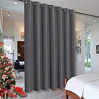 RYB HOME Privacy Curtain for Sliding Glass Door, Light Block Noise Reduce Insulated Curtain Screen for Living Room Locker Room Basement Bedroom Closet, 100 inch Wide x 108 inch Long, Grey