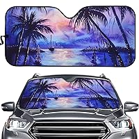 Palm Tree Beach Sunset Windshiled Shade for Pickup Truck SUV Accessories Sun Shade Car Windshield Easy to Use Car Sunscreen Protect The Vehicle from High Temperature Damage