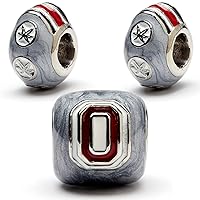Ohio State Bead Set for Bracelets - Three Grey Ohio State Charms for Charm Bracelets - Hypoallergenic Stainless Steel - Compatible with Pandora - Ohio State Buckeye Gifts for Women