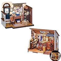 Rolife DIY Miniature House Kit Magic House, Tiny House Kit for Adult to Build, Mini House Making Kit with Furniture (Kiki's Magic Emporium+Mose's Detective Agency)