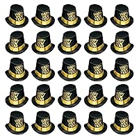 Beistle 25 Piece Black & Gold Paper Top Hats For Happy New Year's Eve Party Supplies, One Size Fits Most, Black/Gold