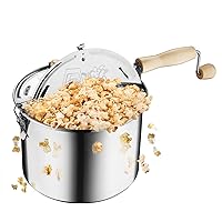 Stovetop Popcorn Maker - 6.5-Quart Stainless-Steel Popcorn Popper with a Hand Crank, Vented Lid, and Stir Paddle by Great Northern Popcorn (Silver)