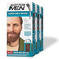 Mustache & Beard, Beard Dye for Men with Brush Included for Easy Application, With Biotin Aloe and Coconut Oil for Healthy Facial Hair - Light Red Brown, M-27, Pack of 3