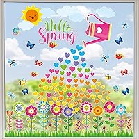 ZOiiWA Spring Window Clings Hello Spring Flowers Window Decorations Spring Window Stickers for Home Flowers Butterflies Party Supplies Kettle Sun Glass Display Decorations for School Classroom Office