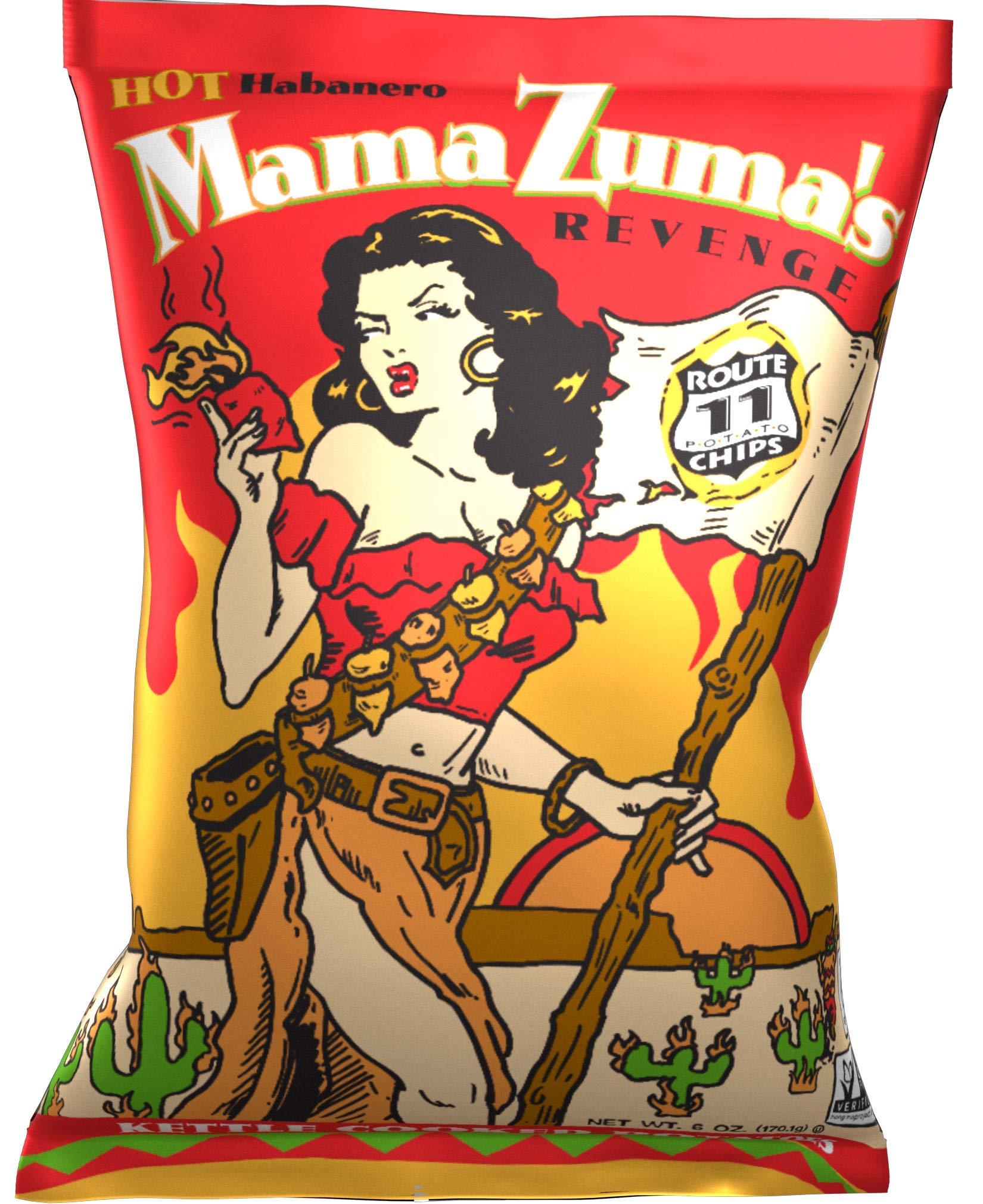 Route 11 Potato Chips : Mama Zuma's Revenge (12 bags (6 oz each)) HOT habanero jalapeno spicy chips