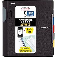 Five Star Spiral Notebook + Study App, 5 Subject, College Ruled Paper, Advance Notebook with Spiral Guard, Movable Tabbed Dividers and Expanding Pockets, 8-1/2
