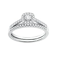 1/2ct. T. W. Lab Diamond (SI1-SI2 Clarity, F-G Color) and Sterling Silver Square Engagement Ring Set